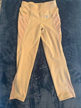 Tuff Rider Girls Tan Riding Leggings with Silicone Grip Panels